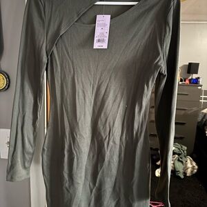 Long Sleeve Olive Green Dress